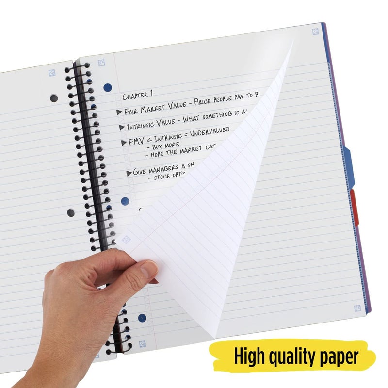 Five Star Advance Spiral Notebook + Study App, 3 Subject, College Ruled Paper, 8-1/2"" x 11"", 150 Sheets, Spiral Guard, Movable Tabbed Dividers and Pockets, Amethyst Purple (820060G) - Image 5